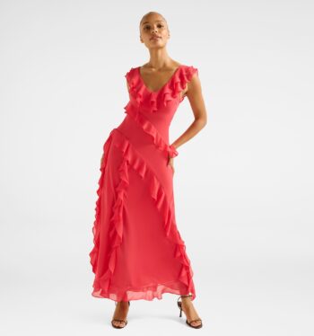 Olive Ruffle Dress Red