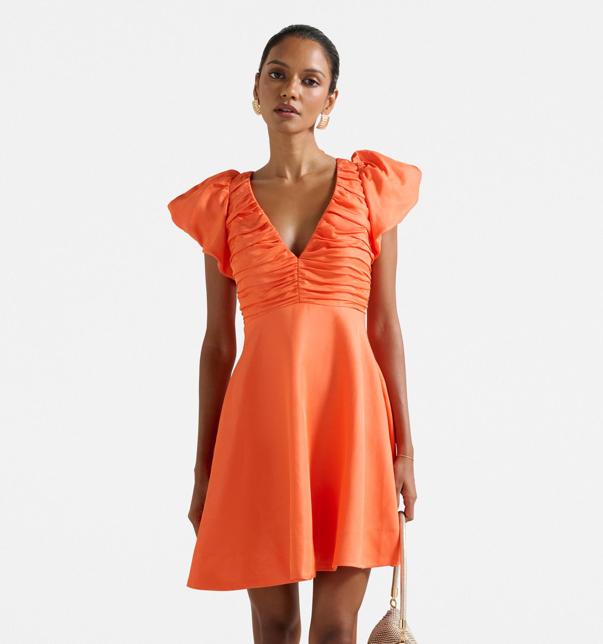 June Petite Ruched V Neck Mini