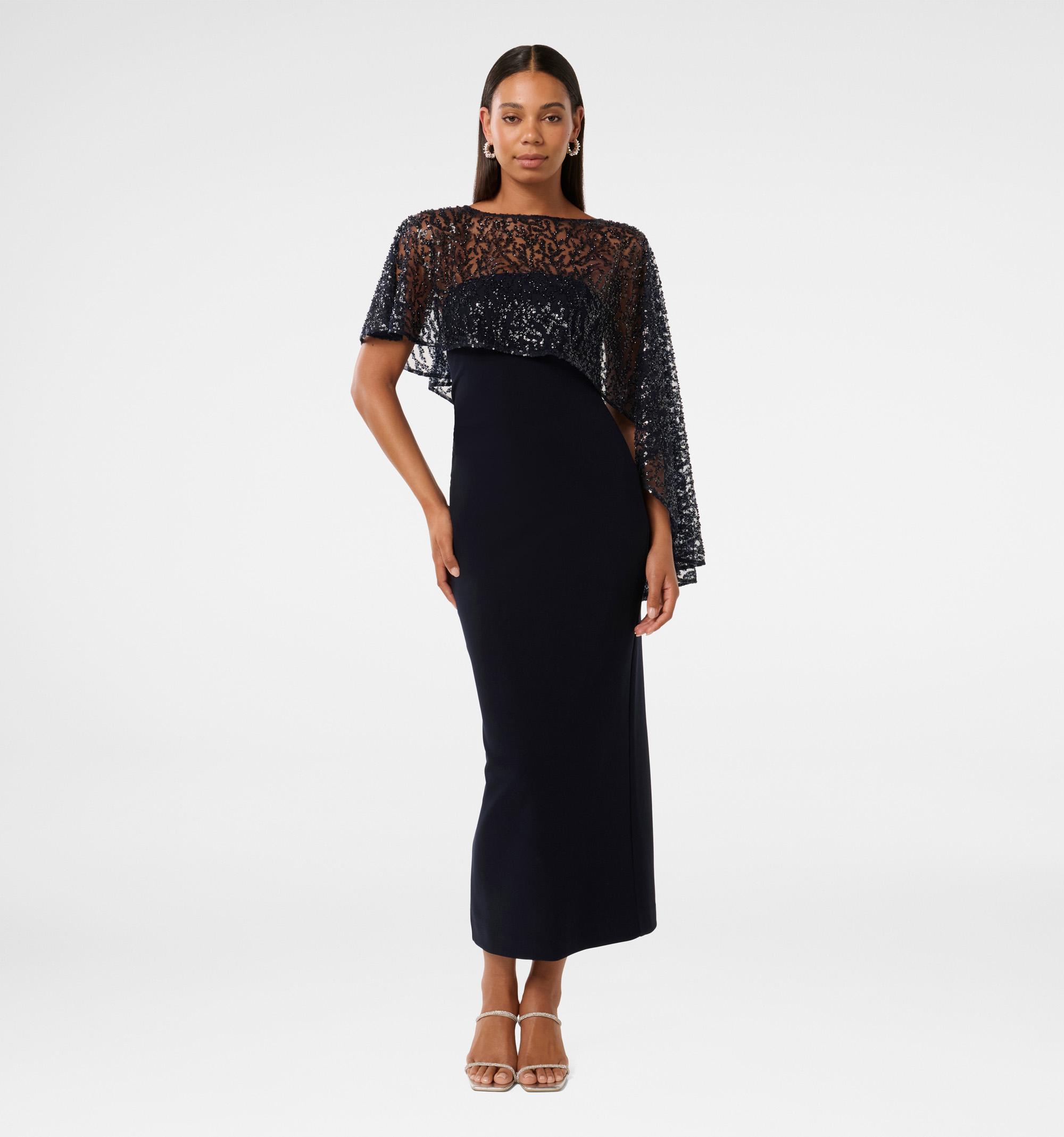Kara Sequin Cape Maxi Dress