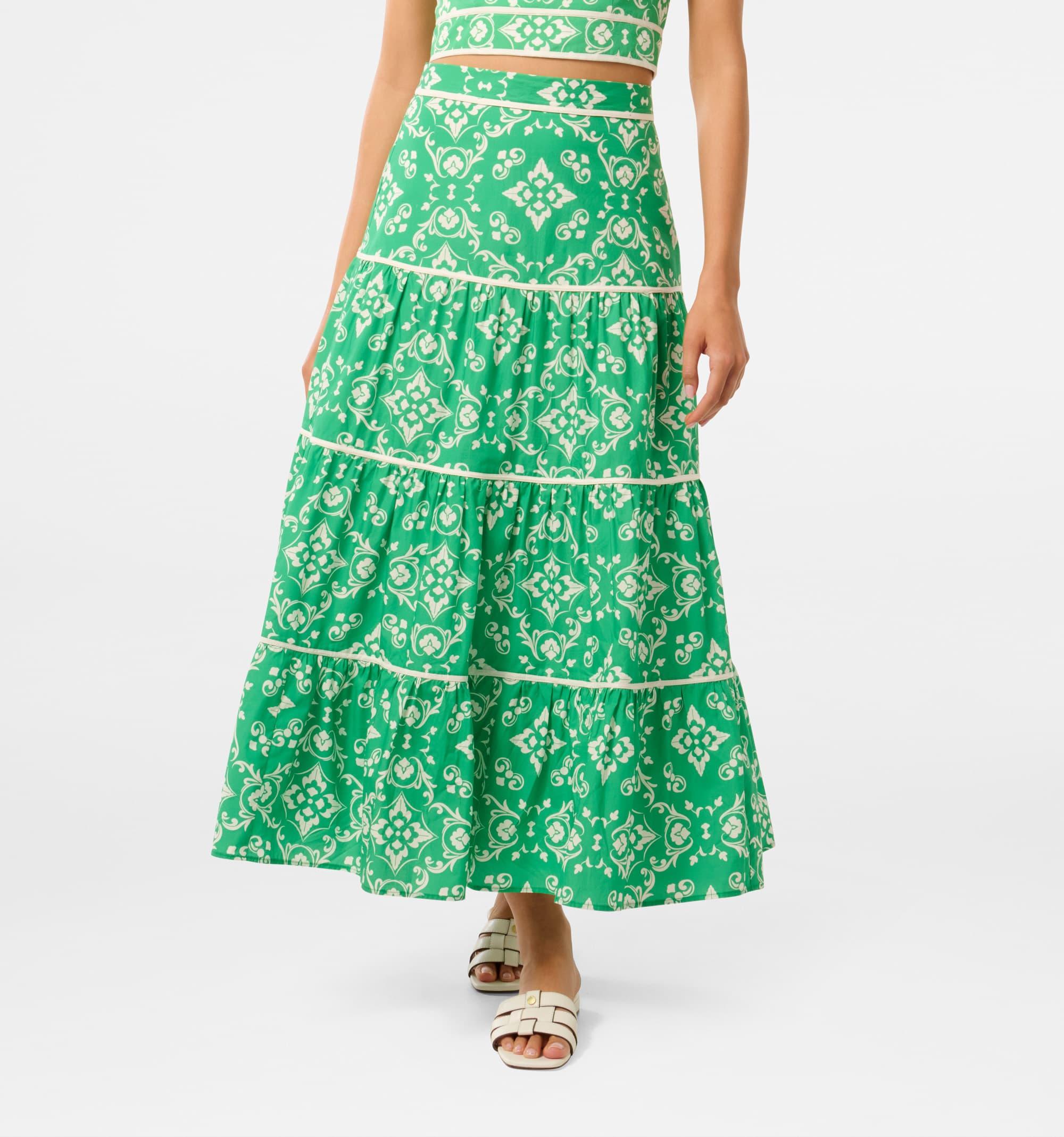 Mona Binding Tiered Midi Skirt