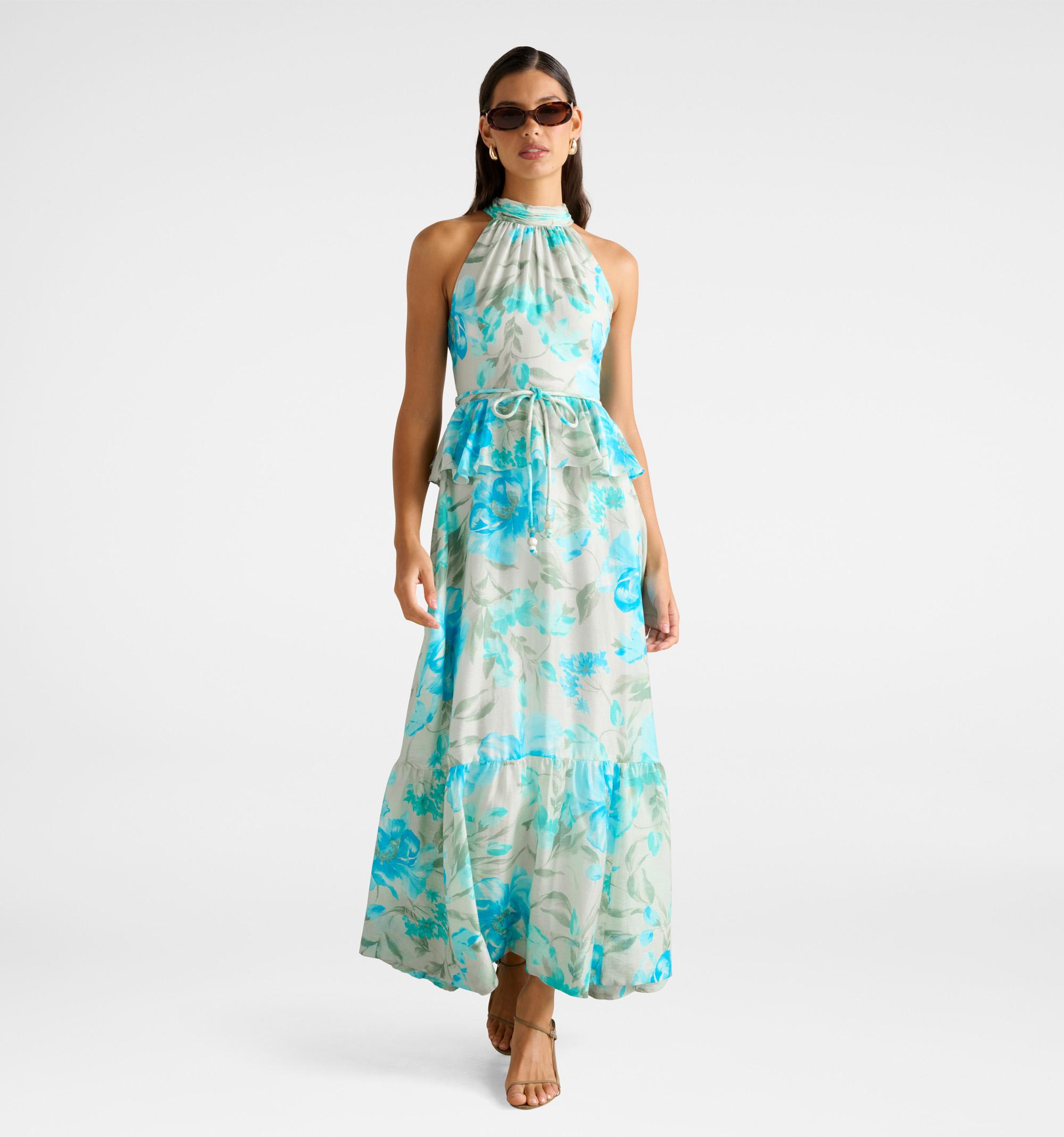 Serena Halter Peplum Maxi Dres